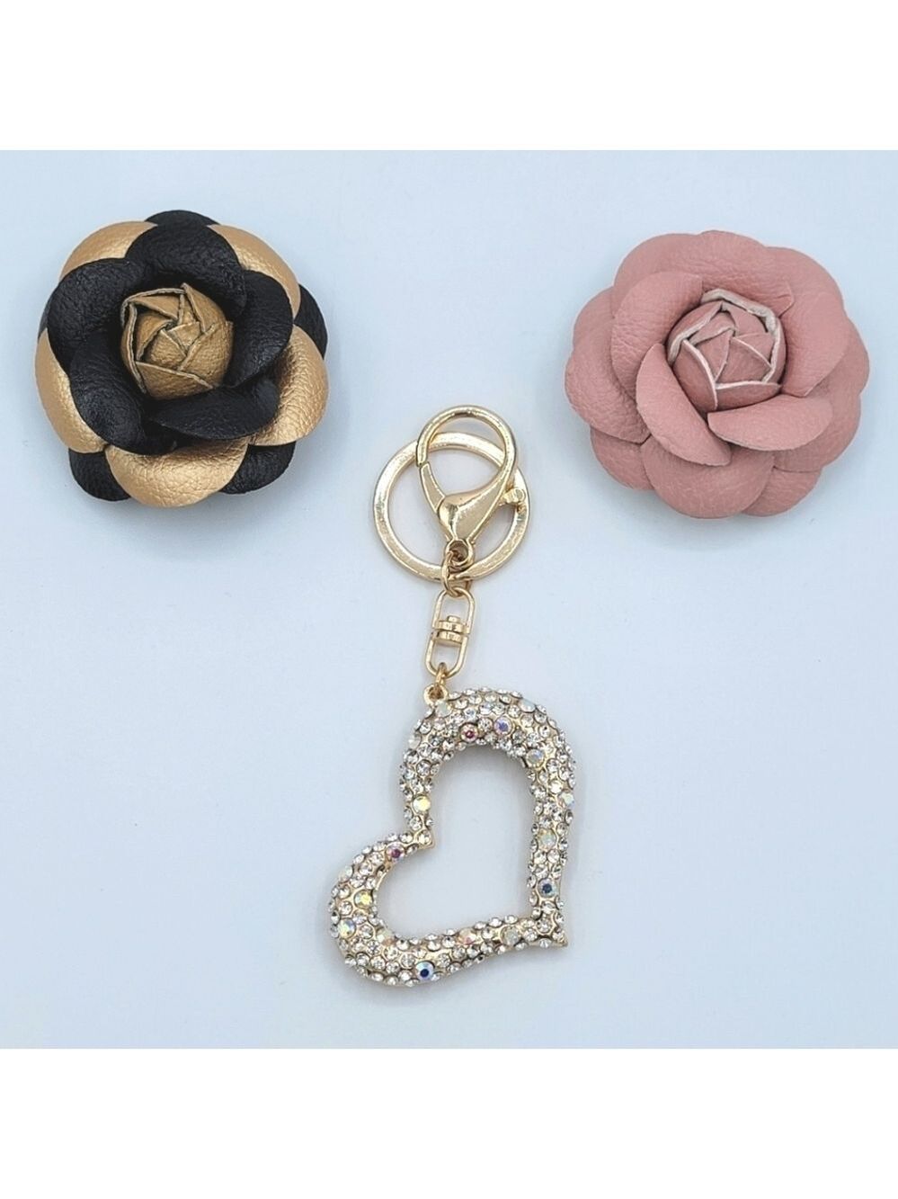 Bag Accessory Bundle 2 Camelias & Heart Bag Charm #2189